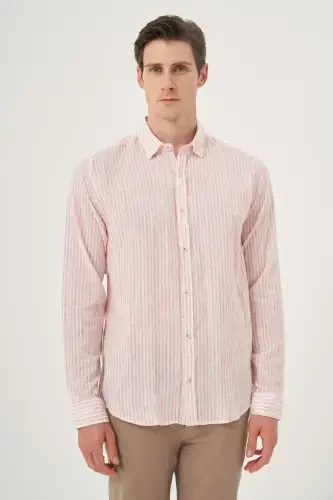 Modazone Men's Red Linen Trend Dynamic Fit Britli Collar Shirt 