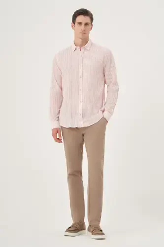 Modazone Men's Red Linen Trend Dynamic Fit Britli Collar Shirt - 3