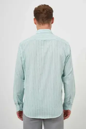 Modazone Men's Sea Green Cotton Striped-Panel Italian Collar Regular Fit Shirt - 5