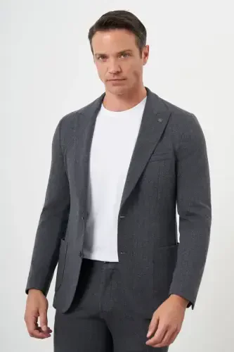 Modazone Men's Smoke Gray Polyviscose Trend Striped Pattern Slim Fit Pointed Collar Suit - 4