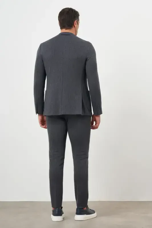 Modazone Men's Smoke Gray Polyviscose Trend Striped Pattern Slim Fit Pointed Collar Suit - 5