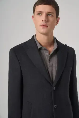 Modazone Men's Smokey Gray Wool Plain Dynamic Fit Pointed Collar Coat - 3