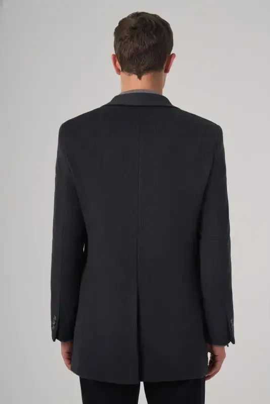 Modazone Men's Smokey Gray Wool Plain Dynamic Fit Pointed Collar Coat - 5