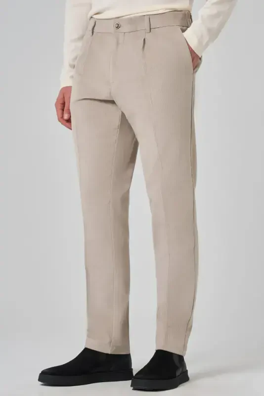 Modazone Men's Stone Cotton Trend Ribbed Velvet Elastic Waistband Slim Fit Trousers - 3