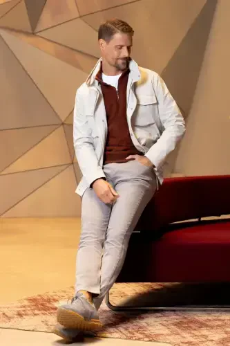 Modazone Men's Stone Polyamide Snap Fastening Quilted Jacket - 3