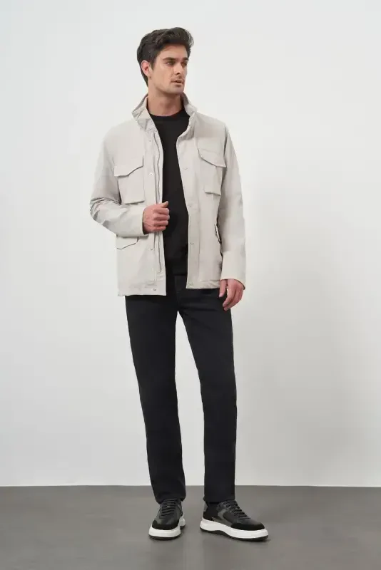 Modazone Men's Stone Polyamide Snap Fastening Quilted Jacket - 5