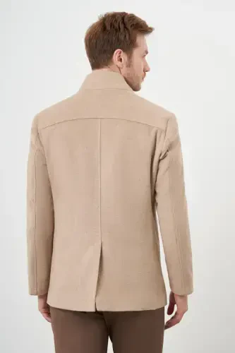 Modazone Men's Stone Snap-Fastened Mandarin Collar Wool Coat - 5