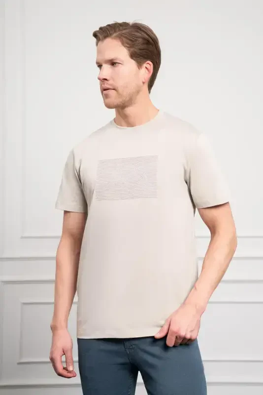 Modazone Men's Stone Trend Crew Neck Dynamic Fit Cotton T-Shirt - 1