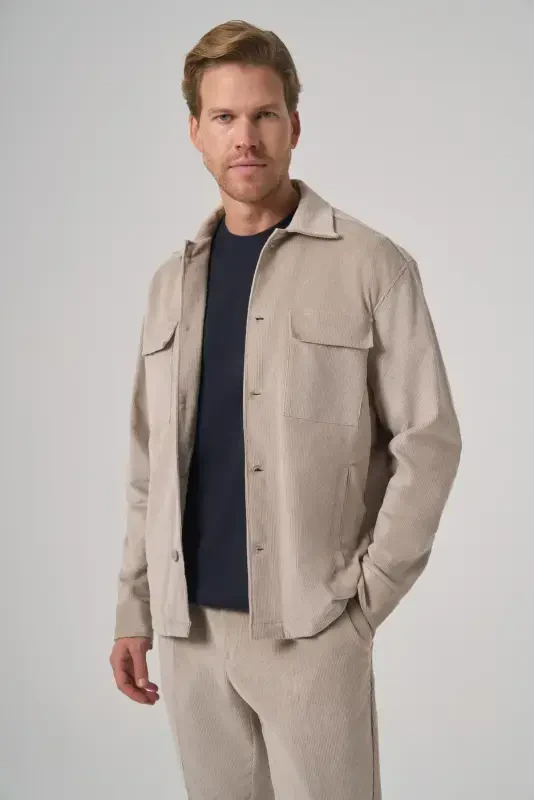 Modazone Men's Stone Trend Double Pocket Velvet Shirt Jacket - 2