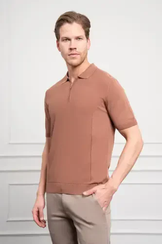 Modazone Men's Tan Trendy Polo Collar Dynamic Fit Relaxed Fit T-Shirt - 3