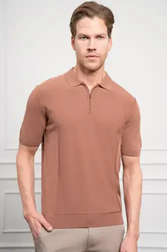 Modazone Men's Tan Trendy Polo Collar Dynamic Fit Relaxed Fit T-Shirt - 5