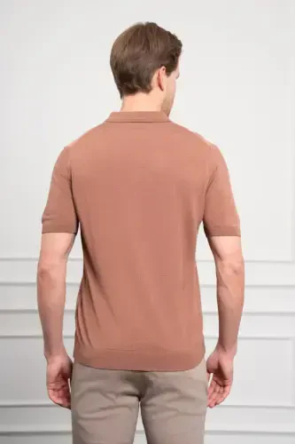 Modazone Men's Tan Trendy Polo Collar Dynamic Fit Relaxed Fit T-Shirt - 6