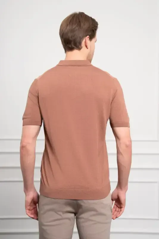 Modazone Men's Tan Trendy Polo Collar Dynamic Fit Relaxed Fit T-Shirt - 6