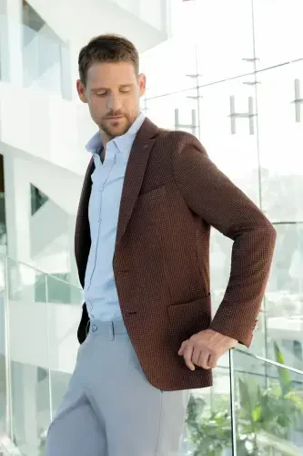 Modazone Men's Tile Knitted Slim Fit Bag Pocket Mono Collar Sports Jacket - 1