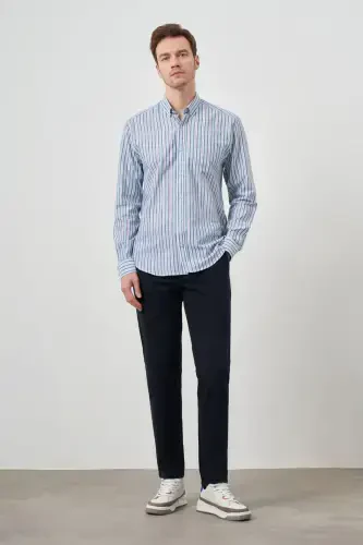 Modazone Men's Turquoise Linen Panel Button-Down Collar Regular Fit Shirt 