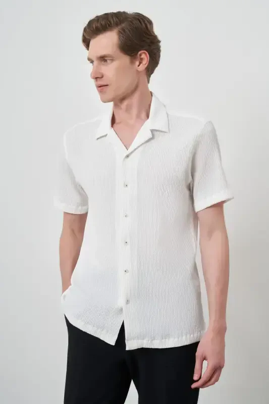Modazone Men's White Apache Collar Short Sleeve Shirt - 1
