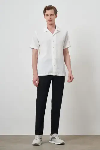 Modazone Men's White Apache Collar Short Sleeve Shirt - 2