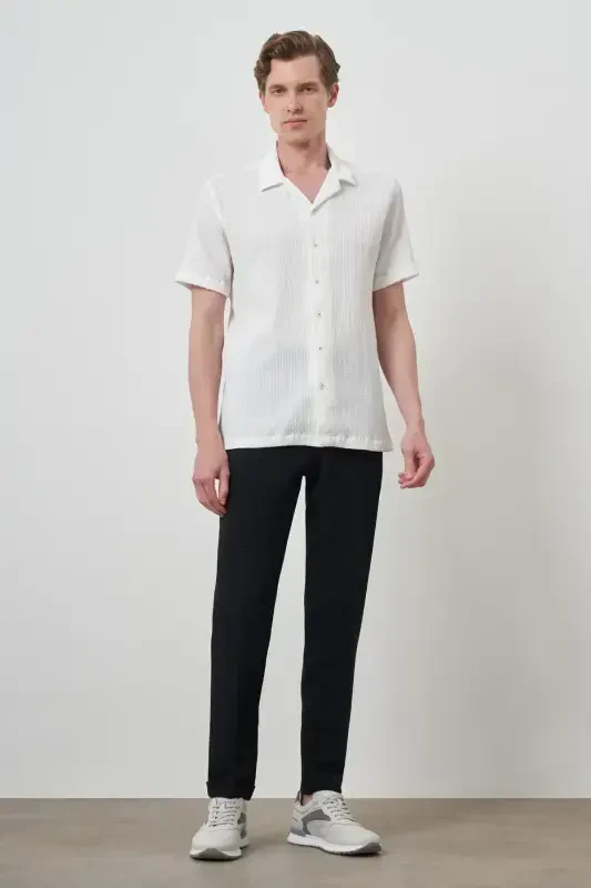 Modazone Men's White Apache Collar Short Sleeve Shirt - 2