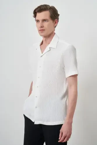 Modazone Men's White Apache Collar Short Sleeve Shirt - 3