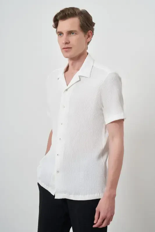 Modazone Men's White Apache Collar Short Sleeve Shirt - 3