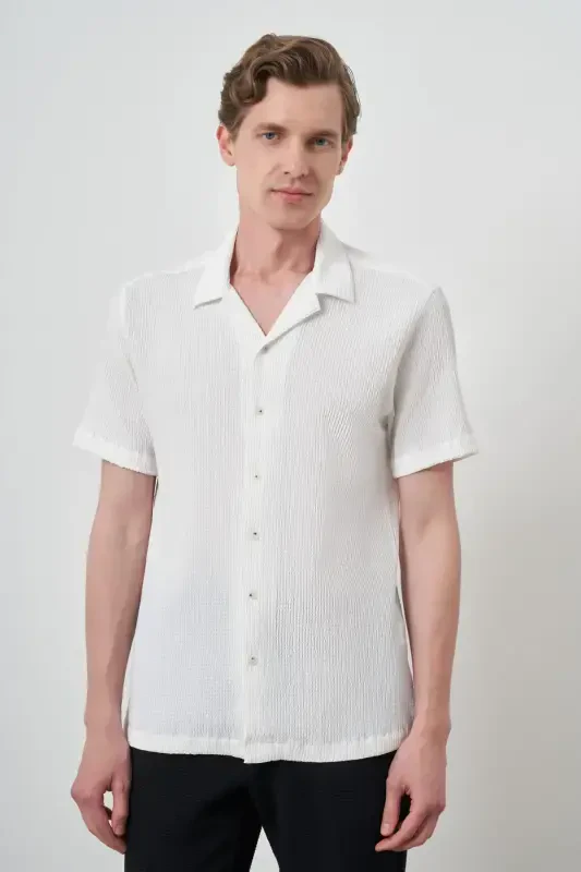 Modazone Men's White Apache Collar Short Sleeve Shirt - 4