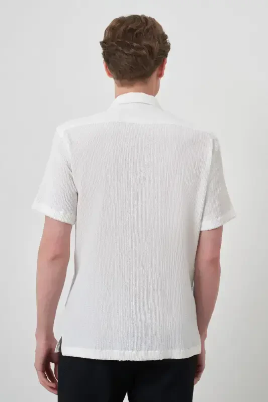 Modazone Men's White Apache Collar Short Sleeve Shirt - 5