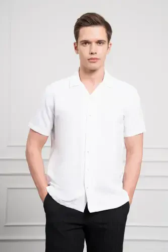 Modazone Men's White Apache Collar Short Sleeve Shirt - 2