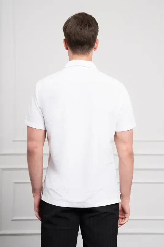 Modazone Men's White Apache Collar Short Sleeve Shirt - 4