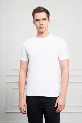 Modazone Men's White Basic Crew Neck Dynamic Fit Cotton T-Shirt - 3