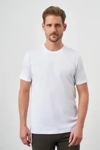 Modazone Men's White Basic Crew Neck Dynamic Fit Relaxed Fit T-Shirt - 1