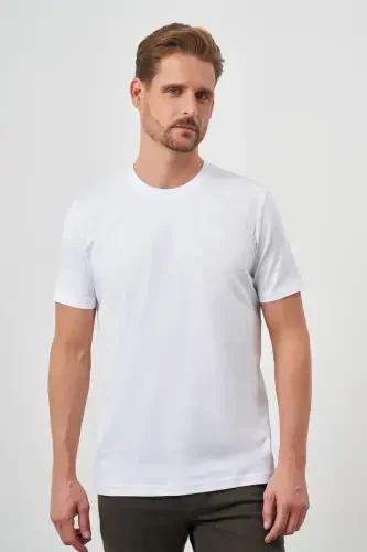 Modazone Men's White Basic Crew Neck Dynamic Fit Relaxed Fit T-Shirt - 2