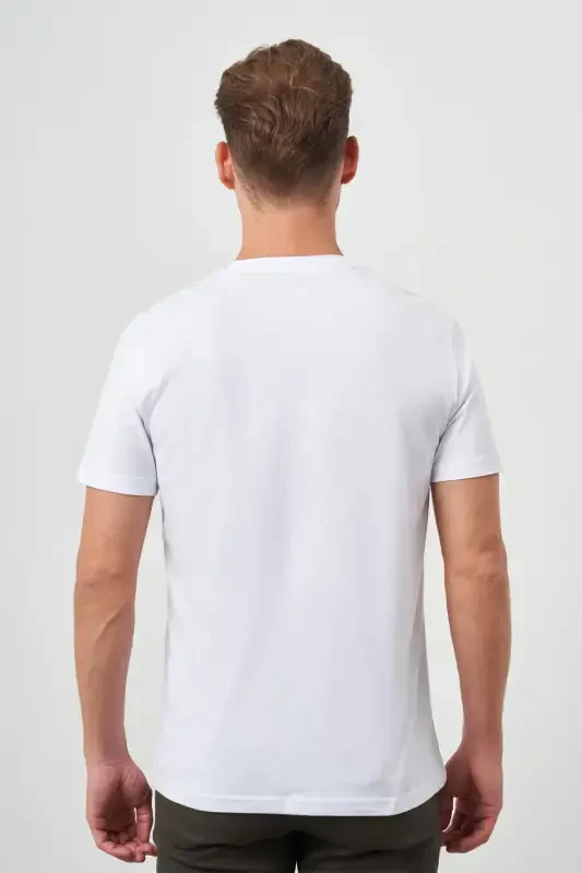 Modazone Men's White Basic Crew Neck Dynamic Fit Relaxed Fit T-Shirt - 5