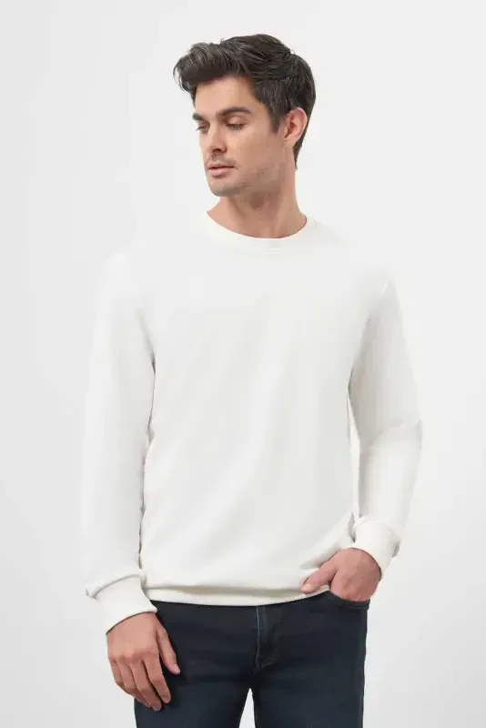 Modazone Men's White Basic Crew Neck Sweatshirt - 1