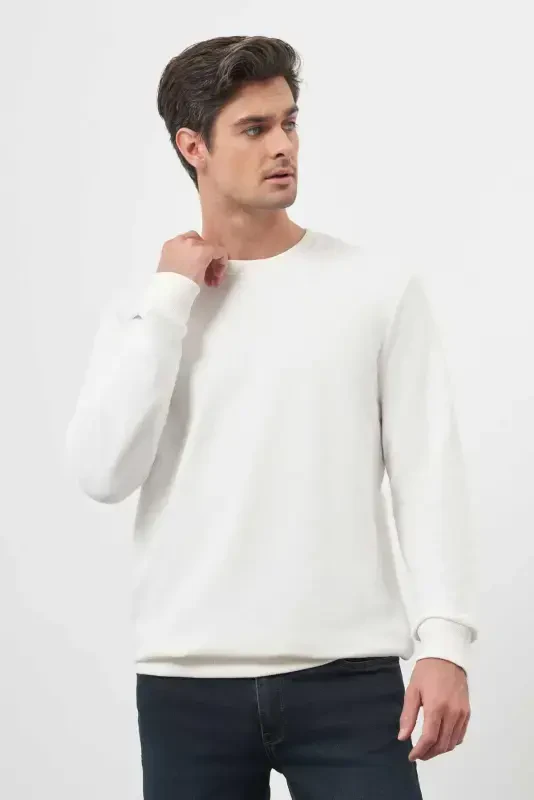 Modazone Men's White Basic Crew Neck Sweatshirt - 2