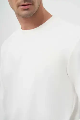 Modazone Men's White Basic Crew Neck Sweatshirt - 3
