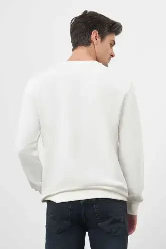 Modazone Men's White Basic Crew Neck Sweatshirt - 5