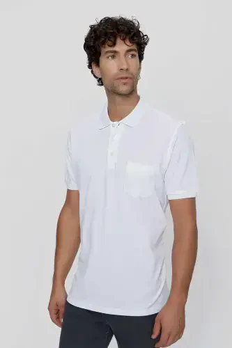 Modazone Men's White Basic Plain 100% Cotton Oversize Loose Fit Short Sleeve Polo Shirt - MORVEN (1)
