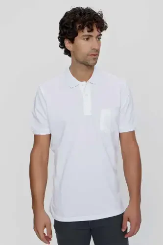 Modazone Men's White Basic Plain 100% Cotton Oversize Loose Fit Short Sleeve Polo Shirt - MORVEN (1)