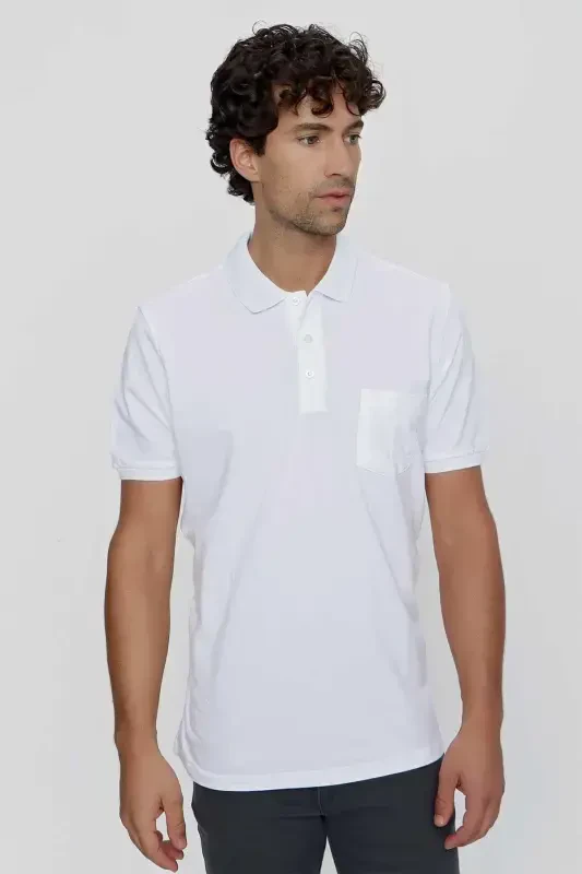 Modazone Men's White Basic Plain 100% Cotton Oversize Loose Fit Short Sleeve Polo Shirt - 2