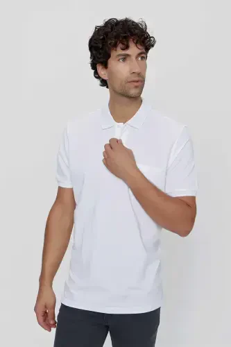 Modazone Men's White Basic Plain 100% Cotton Oversize Loose Fit Short Sleeve Polo Shirt - 3