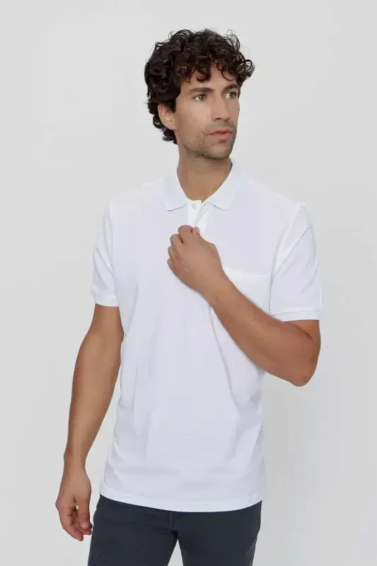 Modazone Men's White Basic Plain 100% Cotton Oversize Loose Fit Short Sleeve Polo Shirt - 3