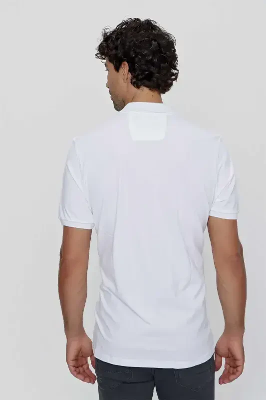 Modazone Men's White Basic Plain 100% Cotton Oversize Loose Fit Short Sleeve Polo Shirt - 7