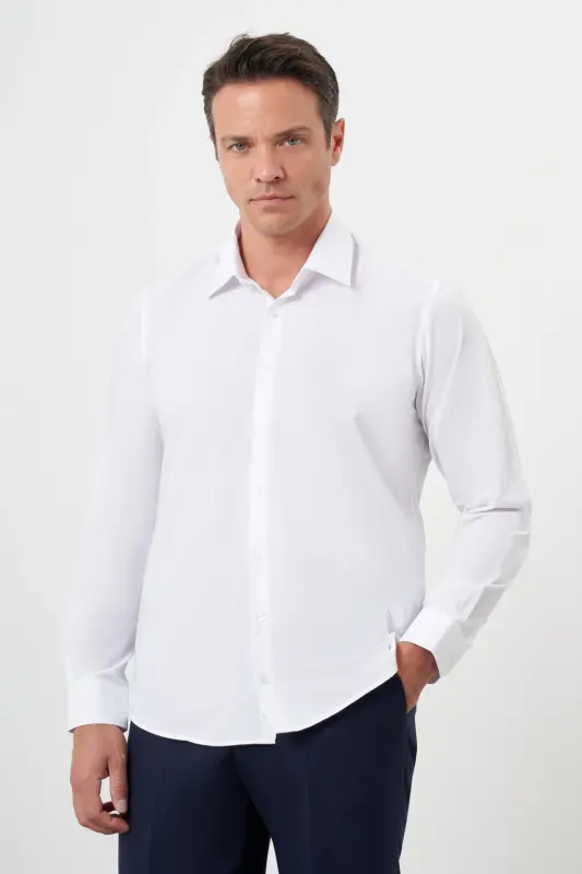 Modazone Men's White Basic Plain Pattern Hard Collar Regular Fit Shirt - 1
