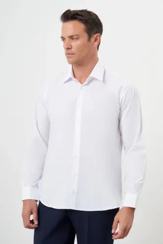 Modazone Men's White Basic Plain Pattern Hard Collar Regular Fit Shirt - MORVEN (1)