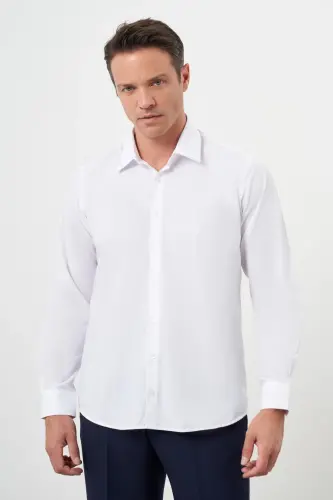 Modazone Men's White Basic Plain Pattern Hard Collar Regular Fit Shirt - 3