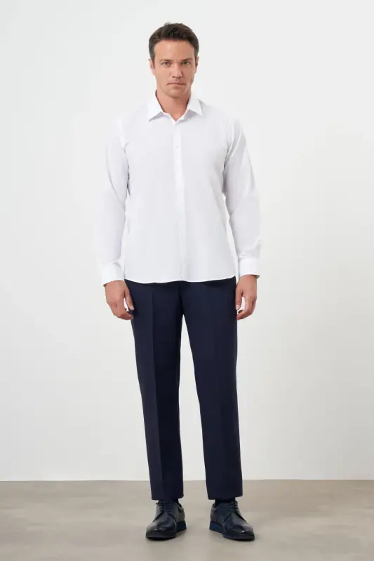 Modazone Men's White Basic Plain Pattern Hard Collar Regular Fit Shirt - 4