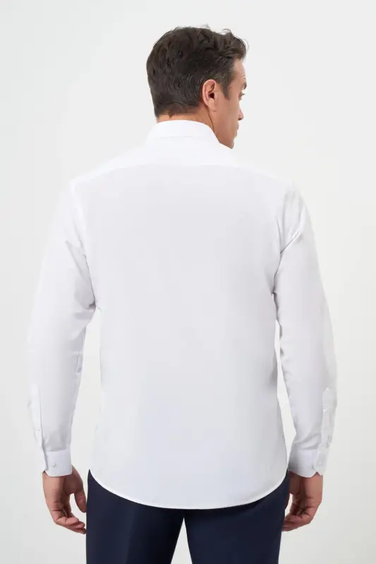Modazone Men's White Basic Plain Pattern Hard Collar Regular Fit Shirt - 5