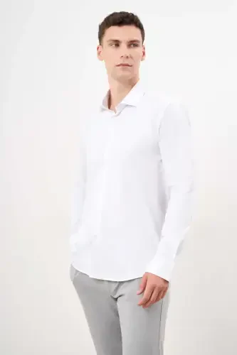 Modazone Men's White Basic Plain Pattern Italian Collar Slim Fit Shirt - MORVEN (1)