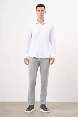 Modazone Men's White Basic Plain Pattern Italian Collar Slim Fit Shirt - 4