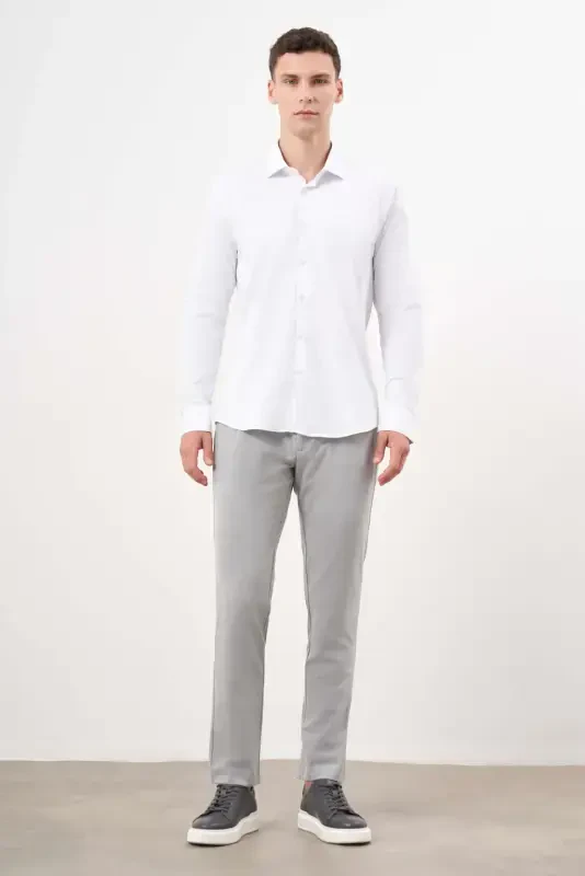 Modazone Men's White Basic Plain Pattern Italian Collar Slim Fit Shirt - 4